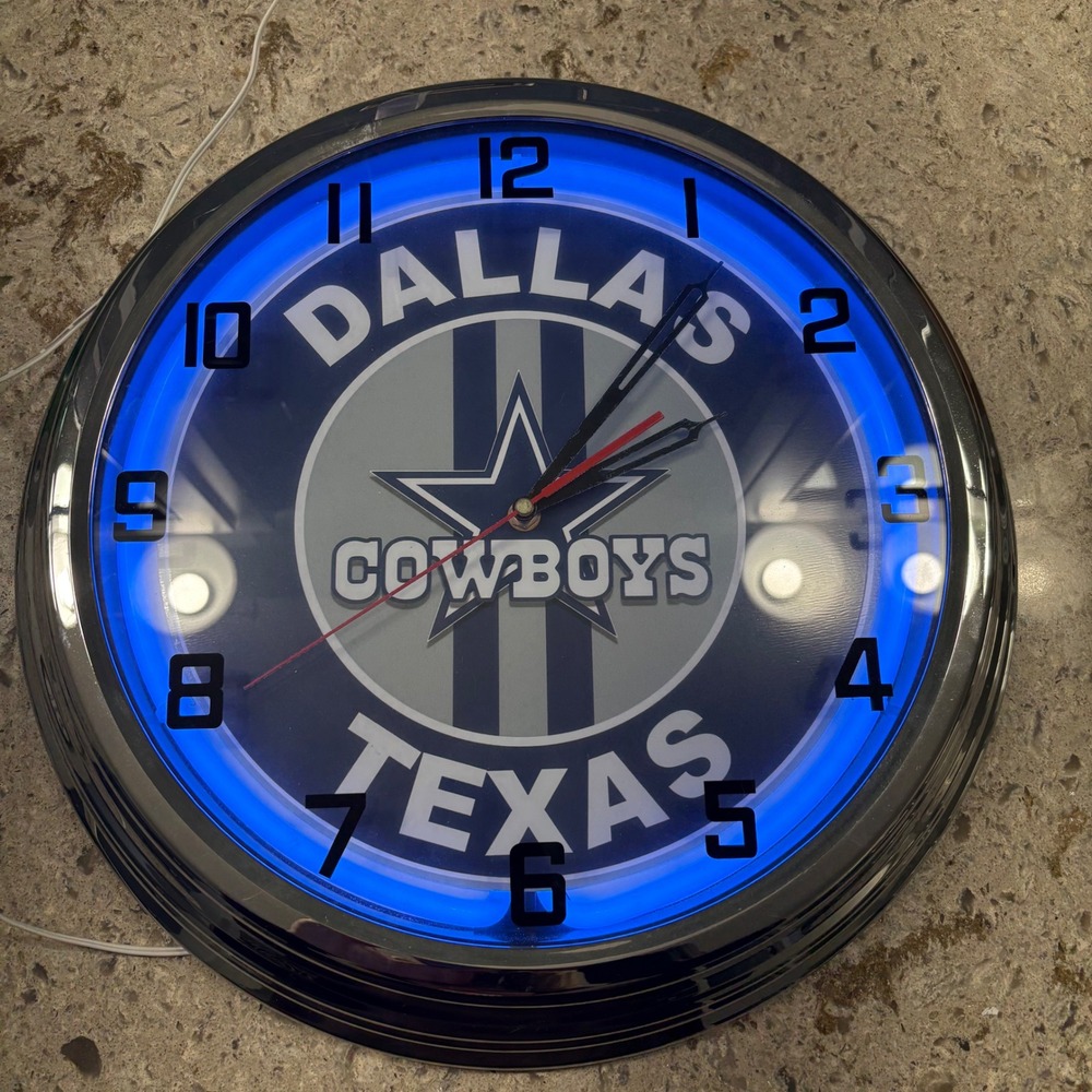 17' Dallas Cowboys Neon Light Up Clock NFL Football Fan Decor TESTED